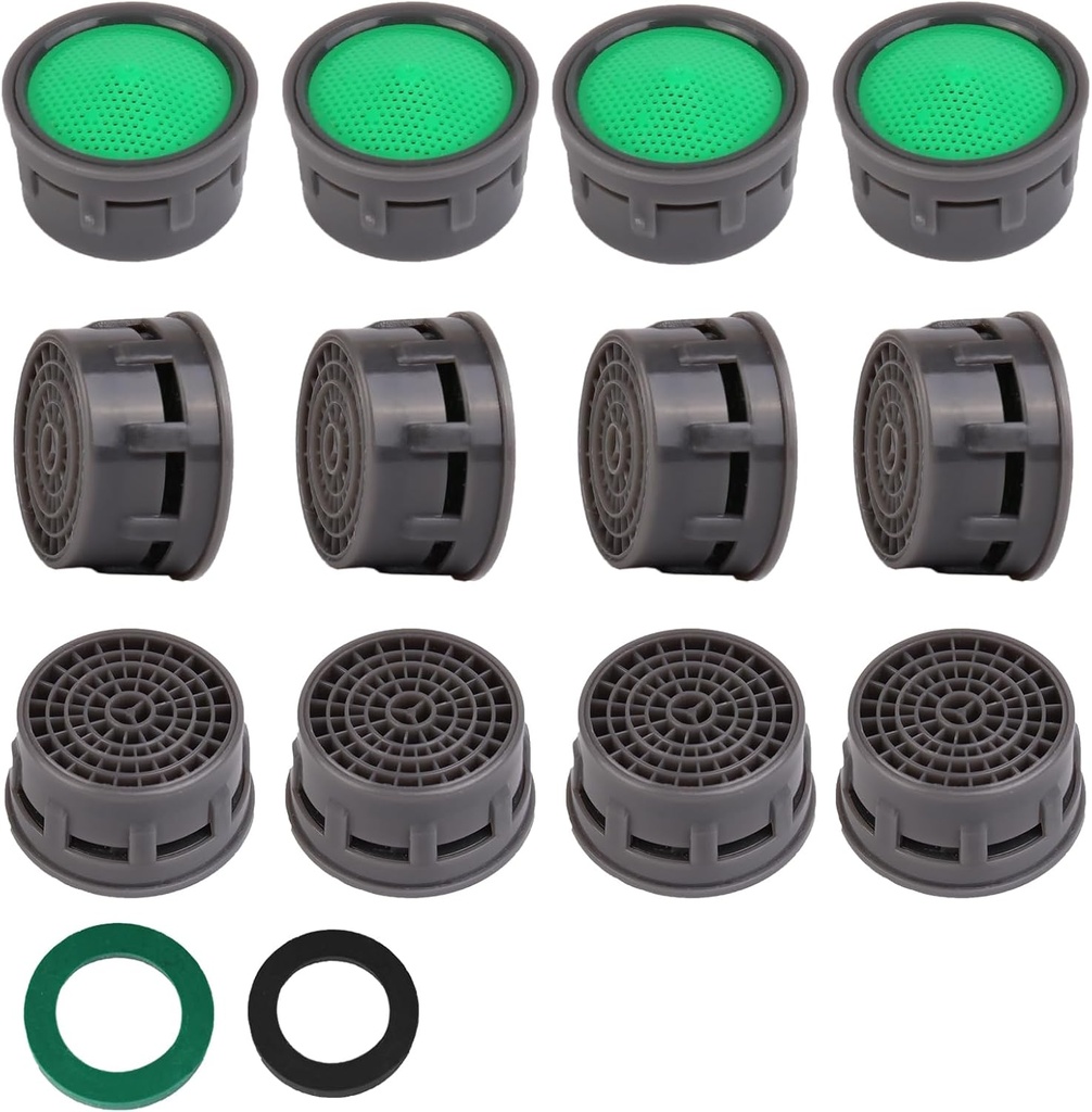 SHAP+ Faucet Aerator, Flow Restrictor Insert, Sink Aerator Replacement Parts for Bathroom or Kitchen Sink Faucet Filter, Fit for Internal and External Thread Faucet Aerators, with Washer (12pcs)