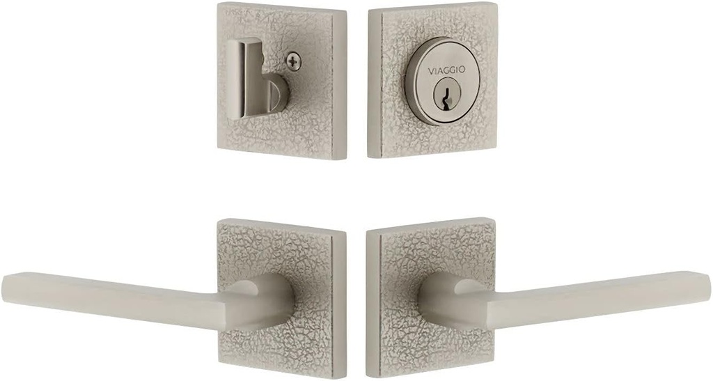 Viaggio QADMLTMIL_Combo_234_LH Motivo Left Handed Solid Brass Single Cylinder Keyed Entry Door Lever Set and Deadbolt Combo Pack - 2-3/4" Backset - Satin Nickel