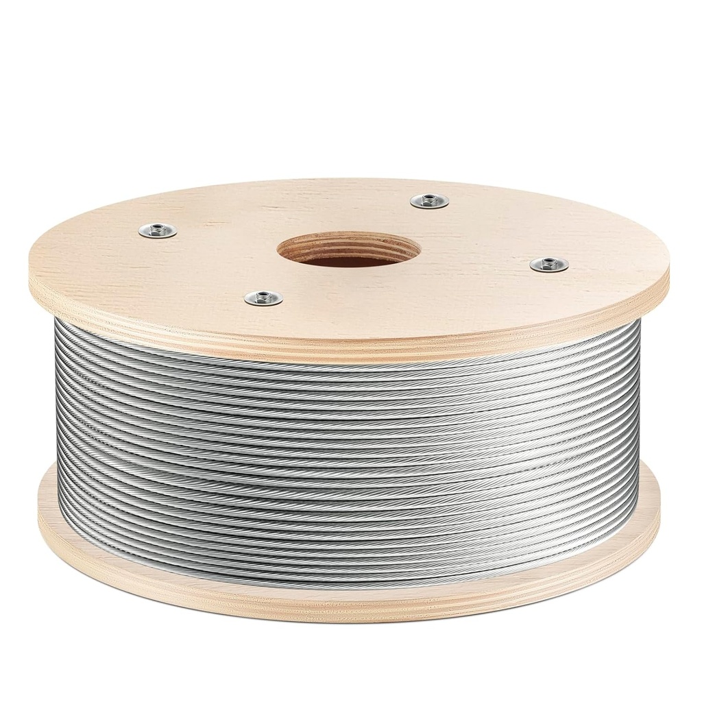 WAYSKA 3/16" Stainless Steel Cable 500FT, 1 x 19 Strands Construction, T316 Marine-Grade Wire Rope Aircraft Cable for Deck Cable Railing System Kit