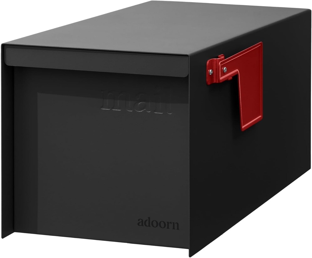 Adoorn Post Mount Mailboxes, 9.5 x 9.5 x 19.5 (HxWxD) Large, Galvanized Steel Modern Mailbox, for Daily Letters, Magazines and Packages, Weatherproof with Front Access Door - Black