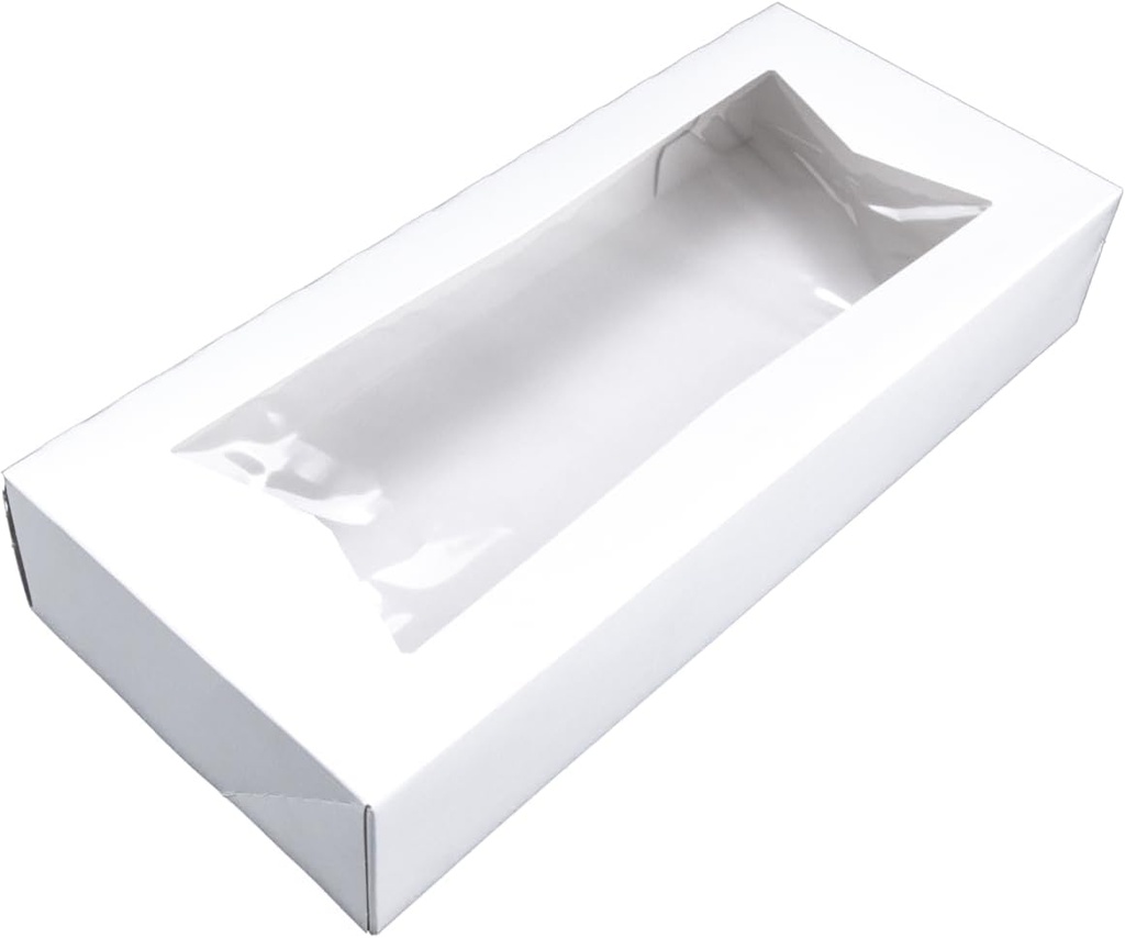 SCT White Window Bakery Boxes with Attached Flip Top, 4-Corner Beers Design, 12.5 x 5.5 x 2.25, White, Paper, 200/Carton