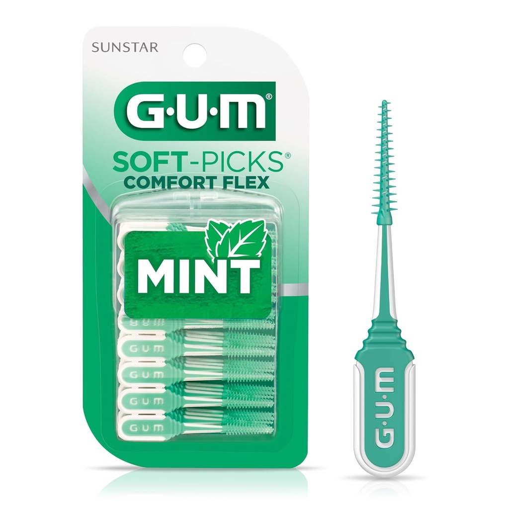 GUM Soft-Picks Comfort Flex, Easy to Use Dental Picks for Teeth Cleaning Health, Disposable Interdental Brushes with Convenient Carry Case, Dentist Recommended Dental Picks, Mint, 80 Count