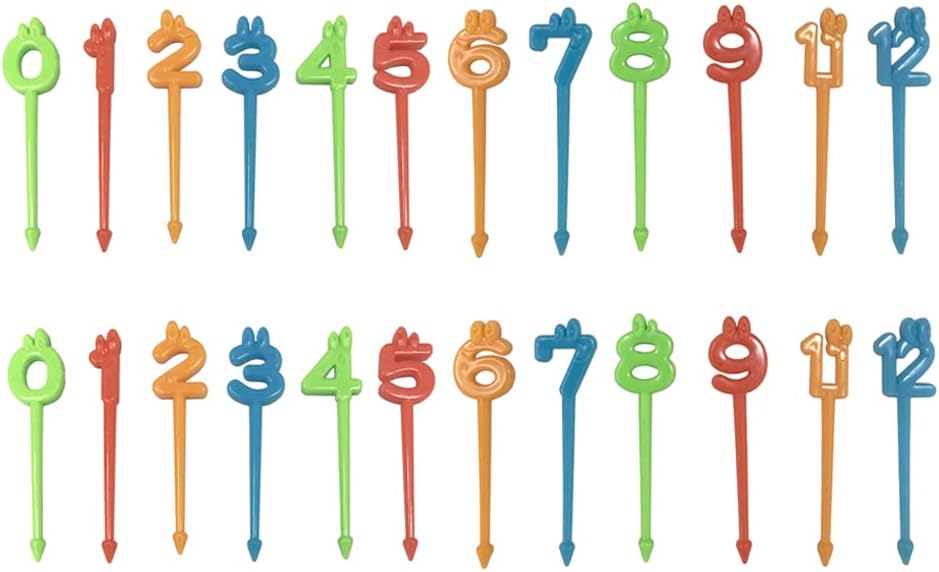 24pcs Kids Food Picks Bento Box Fruit Picks Reusable Veggies Toothpicks, Toddler Lunch Pick Forks, Arabic Numerals Lunch Box Picks