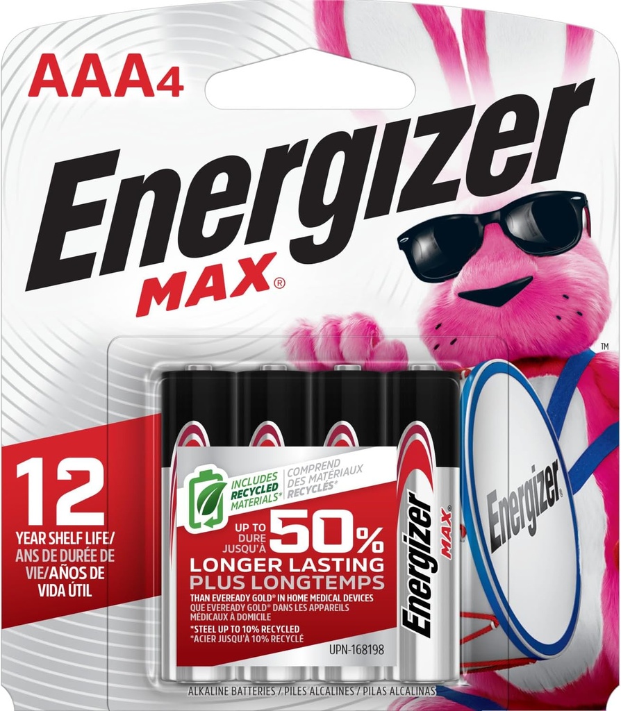 Energizer MAX AAA Batteries (4 Pack), Triple A Alkaline Batteries