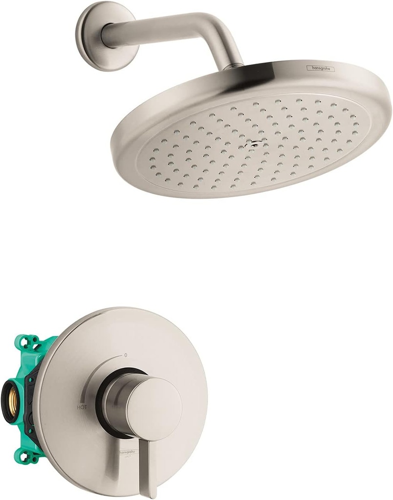 hansgrohe Croma Complete Shower System Shower Set Modern 1-Spray in Brushed Nickel, Rough and Shower Valve Included 2 GPM, 04909820