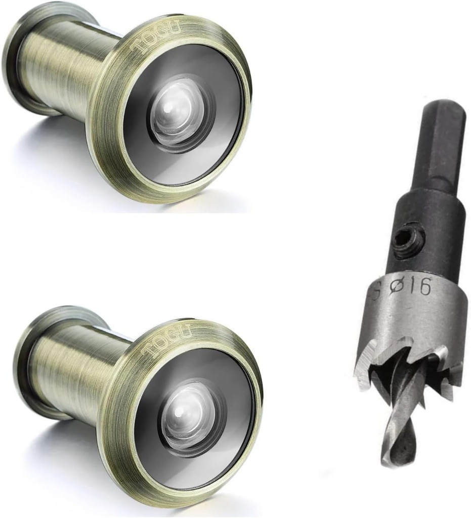 TOGU 2PCS of 220-degree Solid Brass Peep Holes for Door with 16mm Drill Bit, Compatible with Door Thick from 1-3/8" to 2-1/6", Antique Bronze Finish