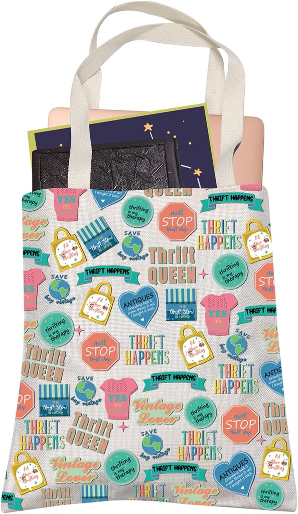 LEVLO Thrifting is My Therapy Shopping Bag Thrift Queen Tote Bag Thrift Store Shopper Birthday Gift for Mom BFF