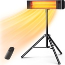 VAGKRI Outdoor Heaters, 1s Heating 1500W Infrared Patio Heater with Remote, 3 Heat Settings, 12H Timer, IP65 Waterproof, Wall Mount/Tripod Stand Electric Heater for Patio, Garage, Garden & Indoor Use