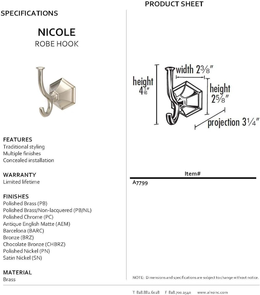 Alno A7799-PB Traditional Nicole Robe Hooks, Polished Brass