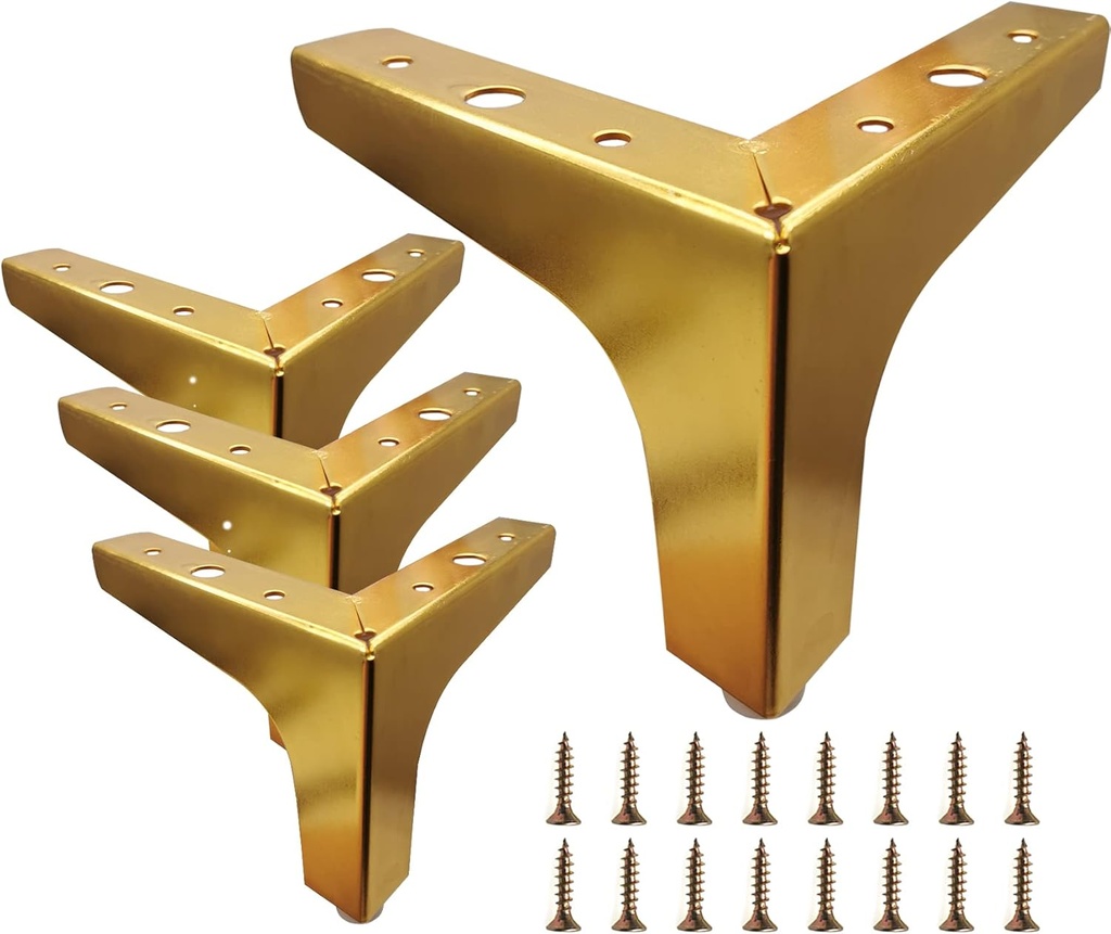 4 Inch Furniture Legs, Set of 4 Metal Furniture Legs Modern Triangle Feet Luxury Gold for Sofa Cabinet Cupboard Couch Chair Ottoman