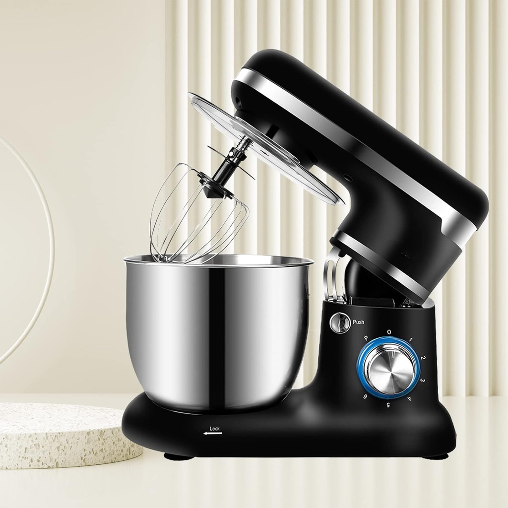 Stand Mixer, Tilt-Head Kitchen Mixer, 6-Speed Kitchen Electric Dough Mixer for Household Baking Bread, for Baking Bread, Cake, Cookie, Pizza, Muffin, Salad and More,Black