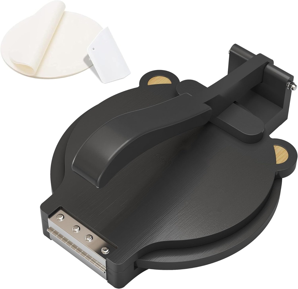 Tortilla Press 10 Inch - Bamboo Quesadilla & Roti Maker with Parchment Paper Sheets & Dough Cutter for Homemade Flour Corn Tortilla, Wood Tortillera Pataconera Tortilla Maker for Home Baking Cooking