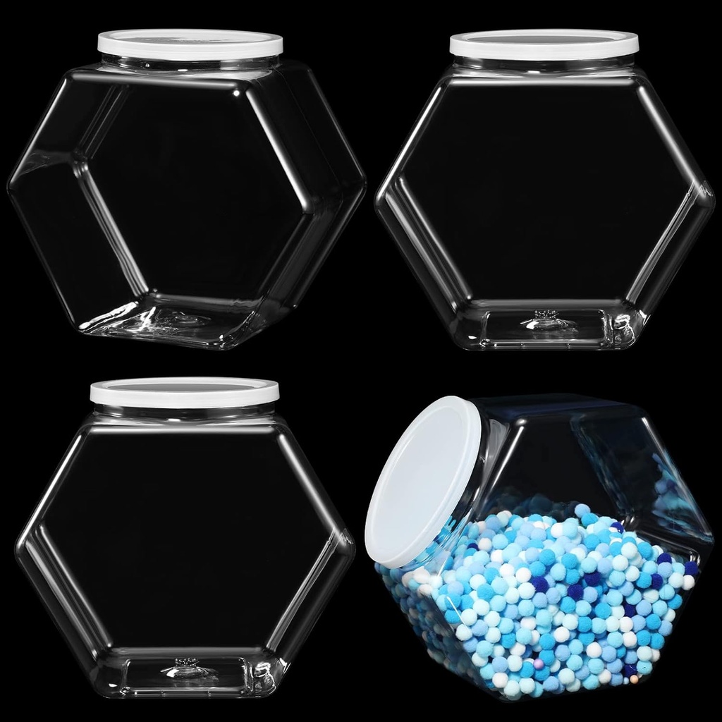 EBOOT 4 Pieces Plastic Candy Cookie Jars for Kitchen Counter Hexagon Cookie Jar with Lid Clear Candy Containers Laundry Pod Storage Container Dry Food for Buffet Dog Treats Craft(70 Oz)