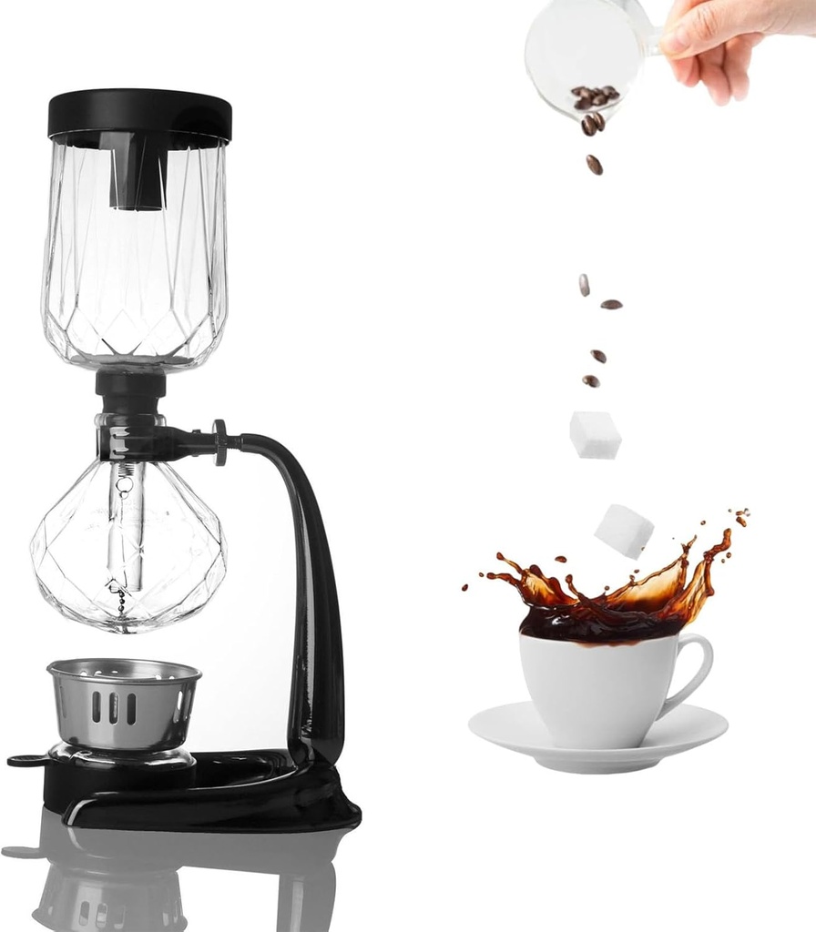 Siphon Coffee Maker, Pour-over Siphon Coffee Maker, Hot Tea Maker Machine with Comfortable Handle and Metal Base, Large Diameter and Detachable Design for Home and Office Brewing