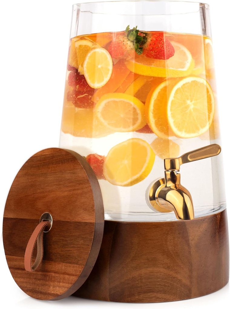 FOODLE Glass Drink Dispenser with Spigot - Glass Beverage Dispenser with Stand - Perfect for Parties & Everyday Use - Pitcher for Water, Lemonade, Sangria, Punch & Juice - Leakproof Spout - 1 Gallon