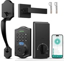 Keyless Entry Door Lock with Handle,Fingerprint Smart Front Door Lock Set,APP Control, Electronic Keypad Deadbolt with Lever Handle, Anti-Peeping, Auto Lock, Easy Install, Black