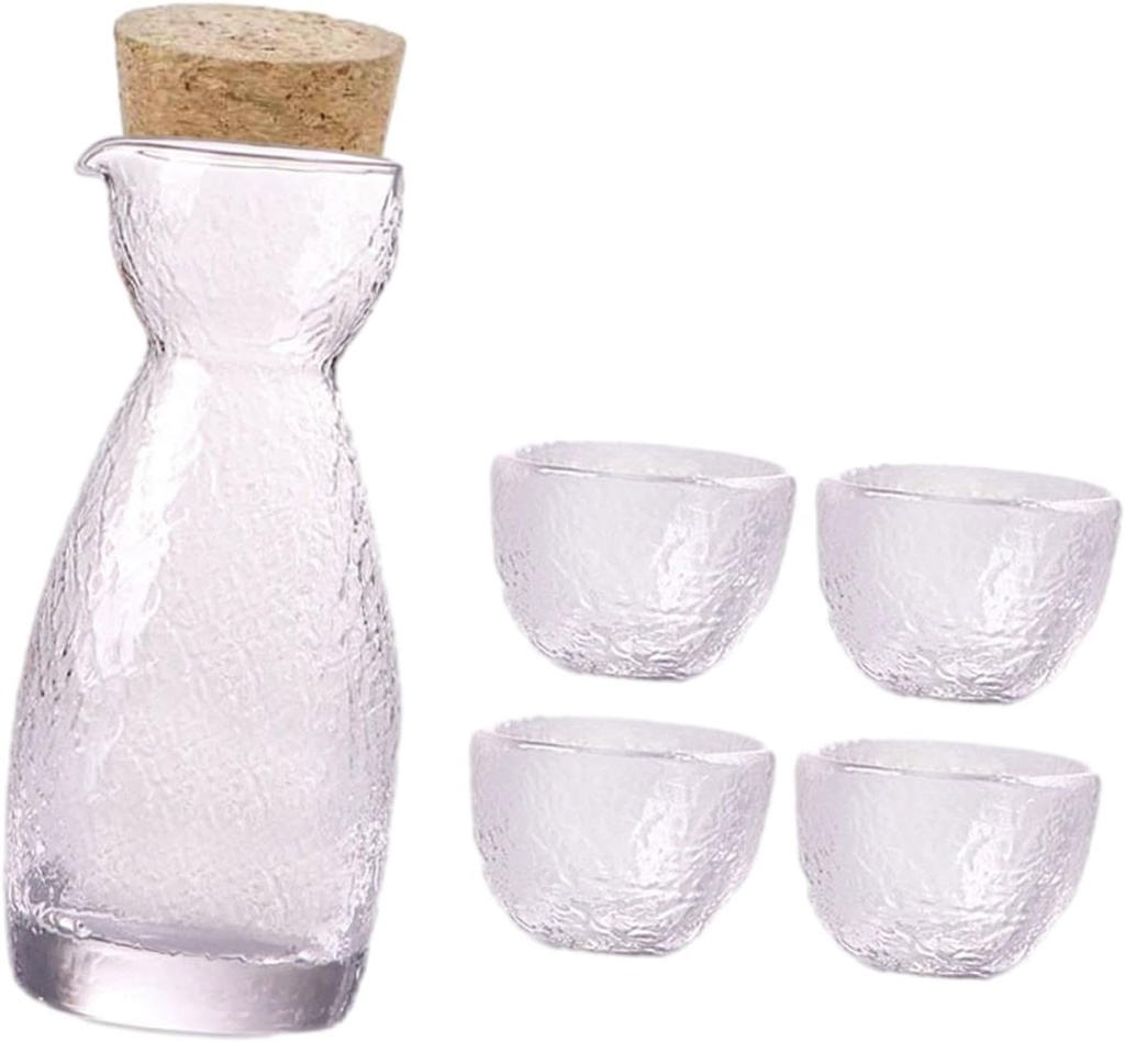 Sake Pot Set 1 Sake Bottle 4 Sake Cups Party Supplies Japanese Sake Set Glass Sake Bottle Set, Style B