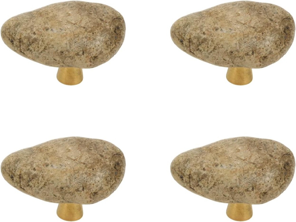 Crapyt Irregular Rock-Shaped Knobs with Single Hole Natural Style Decorative Furniture Drawer Handle Pulls with Brass Base 4 Pack Unique Stone Cabinet Wardrobe Bookcase Shoecase Cupboard with Screws