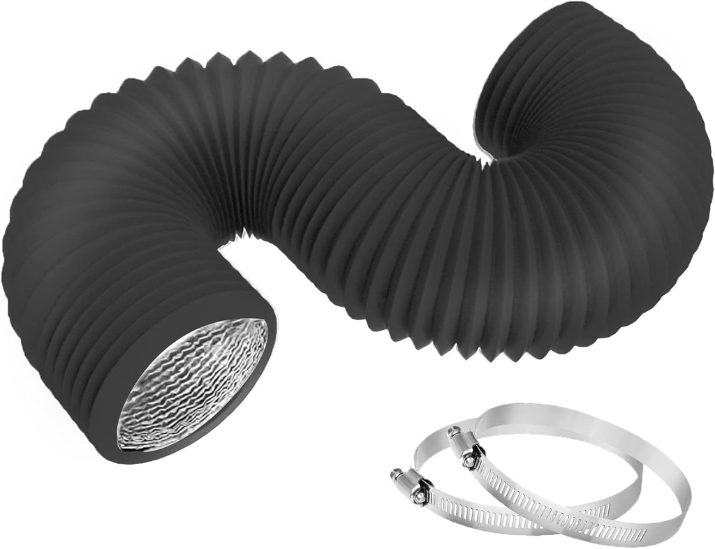3 Inch 8 Feet Dryer Vent Hose,Flexible Insulated Air Ducting,Diesel Heater Hose PVC Aluminum Foil with 2 Clamps for HVAC Ventilation(Black)