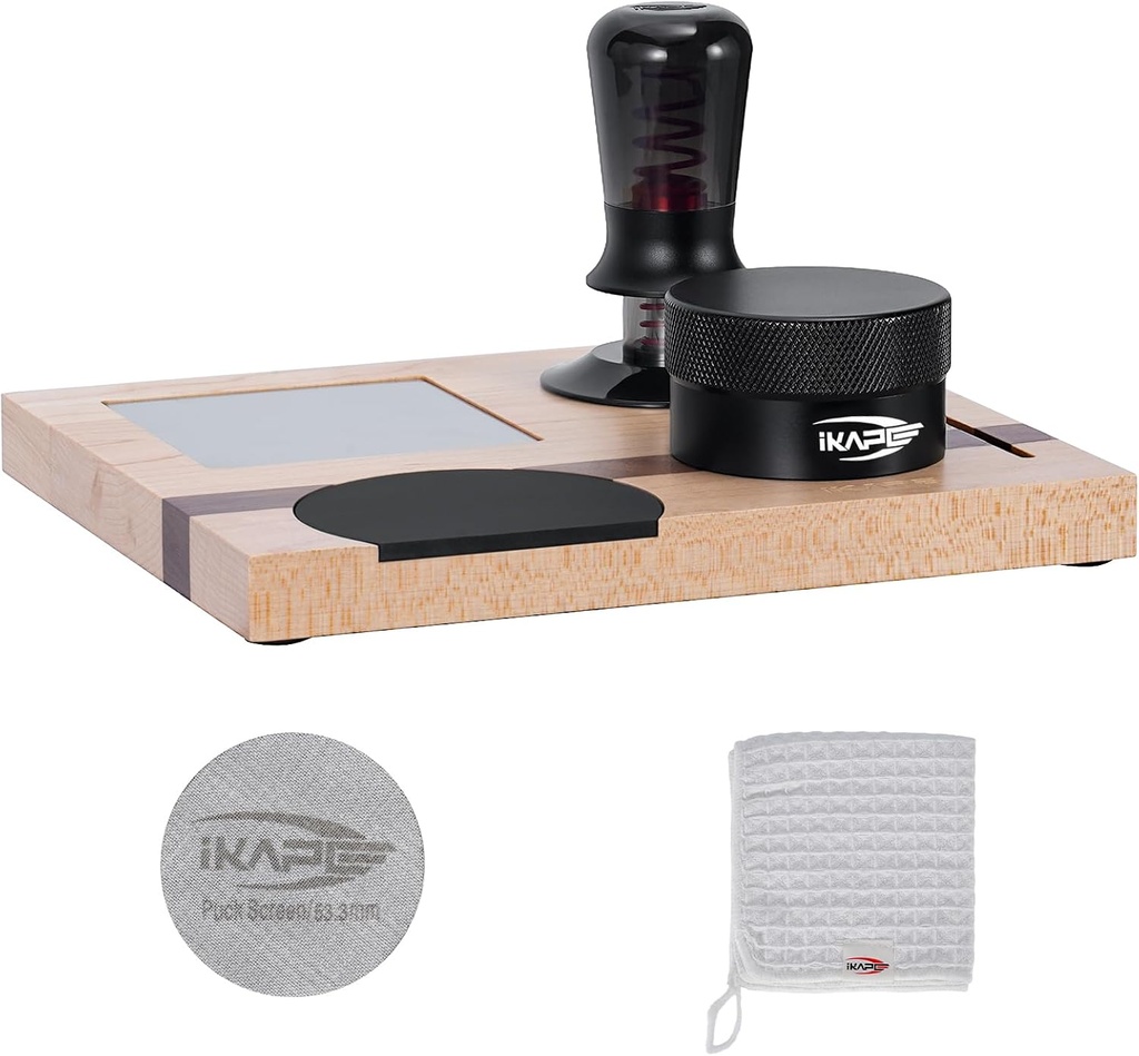 IKAPE 58MM Espresso Tamper Kit 5 IN 1, Espresso Accessories Kit with Semi-Transparent Coffee Tamper, Distributor, Tamper Base, Cleaning Towel, Essential for Baristas