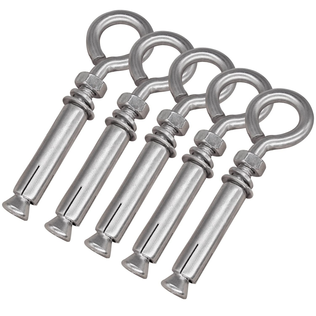 5/16" X 4-3/16" Expansion Concrete Wall Anchors Eyebolt Screw, Heavy Duty 304 Stainless Steel Shoulder Lag Eyebolts for Concrete Wall, 5 Pack
