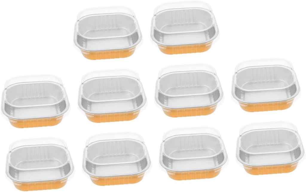 Unomor 220ml Square Aluminum Foil Dessert Baking Boxes 10-Piece Set Portable Cake Containers for Cupcakes Mini Food Storage Thickened Baking Supplies