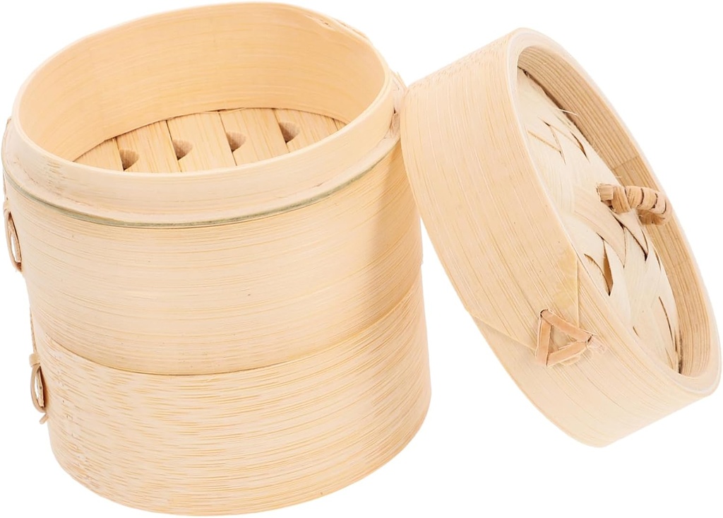 1set Bamboo Steamer Basket Set Reusable Food Steamer for Dumplings Dim Sum and Vegetables Round Design Lid for Healthy Cooking and Easy Cleanup