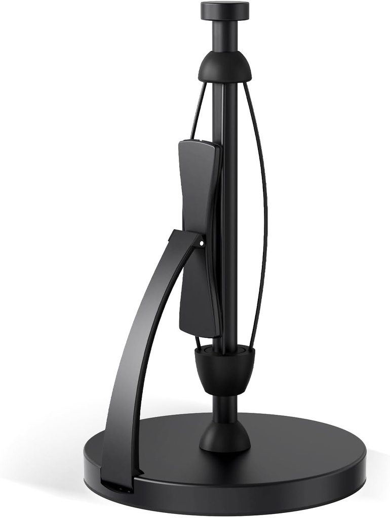 VEHHE Paper Towel Holder Countertop, Black Paper Towel Holder with Spring Activated Arm and Damping Effect, Simply Tear Paper Towel Stand for Bathroom and Kitchen (Black)