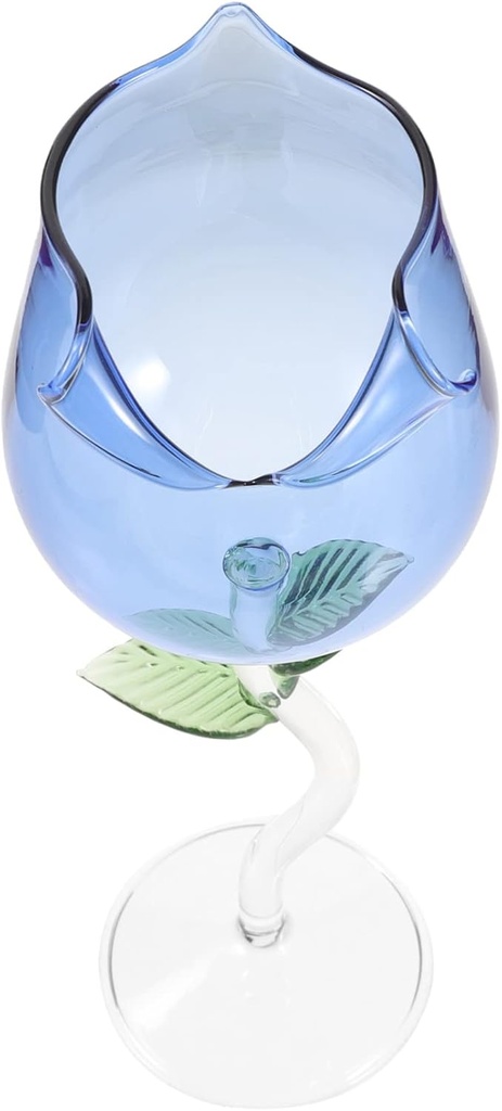 Unomor Elegant Rose Glass Wine Goblet High-stem Glass for Parties Weddings and Home Decor Wine Candy and Decorative Displays Blue Color Large