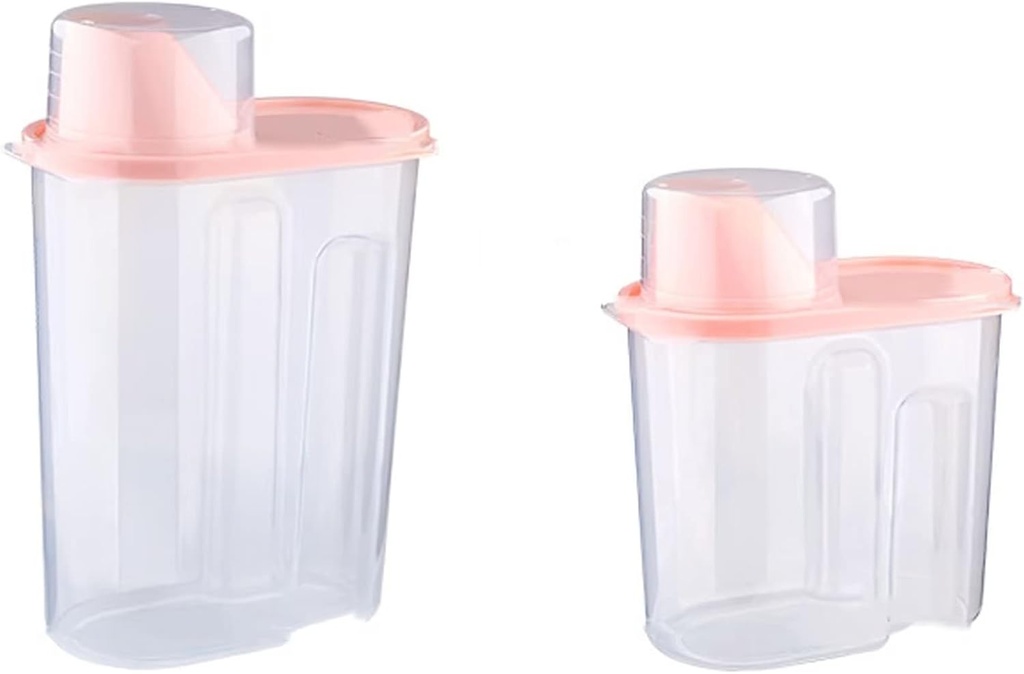 2pcs Rice Storage Bin, 1.9L&2.5L Cereal Storage Container Food Airtight Container with Pouring Spout abd Measuring Cup for Oatmeal, Grain, Pasta, Flour, Dog Cat Food Canister(Pink)