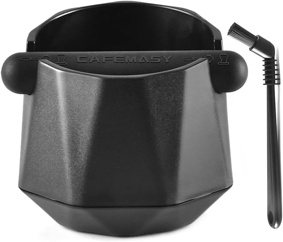 Coffee Knock Box Espresso Grounds - CAFEMASY Home Use Epsresso Accessories Unique Design Diamond Shape Mini Knock Box with Espresso Cleaning Brush