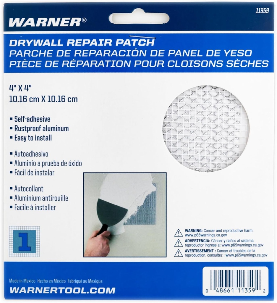 Warner Self-Adhesive Aluminum Drywall Repair Patch, 4-in x 4-in