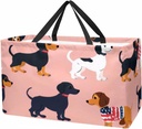 Reusable Grocery Bag Heavy Duty Shopping Tote Bag Foldable with Reinforced Handle, Cute Cartoon Parisian Dachshund Dogs