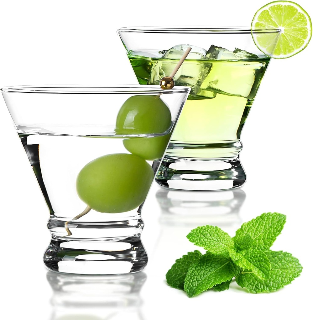 8OZ Stemless Martini Glasses Set of 2, Hand Blown Stemless Cocktail Glasses for Bar, Martini, Cosmopolitan, Manhattan, Gimlet, Pisco Sour, Brandy
