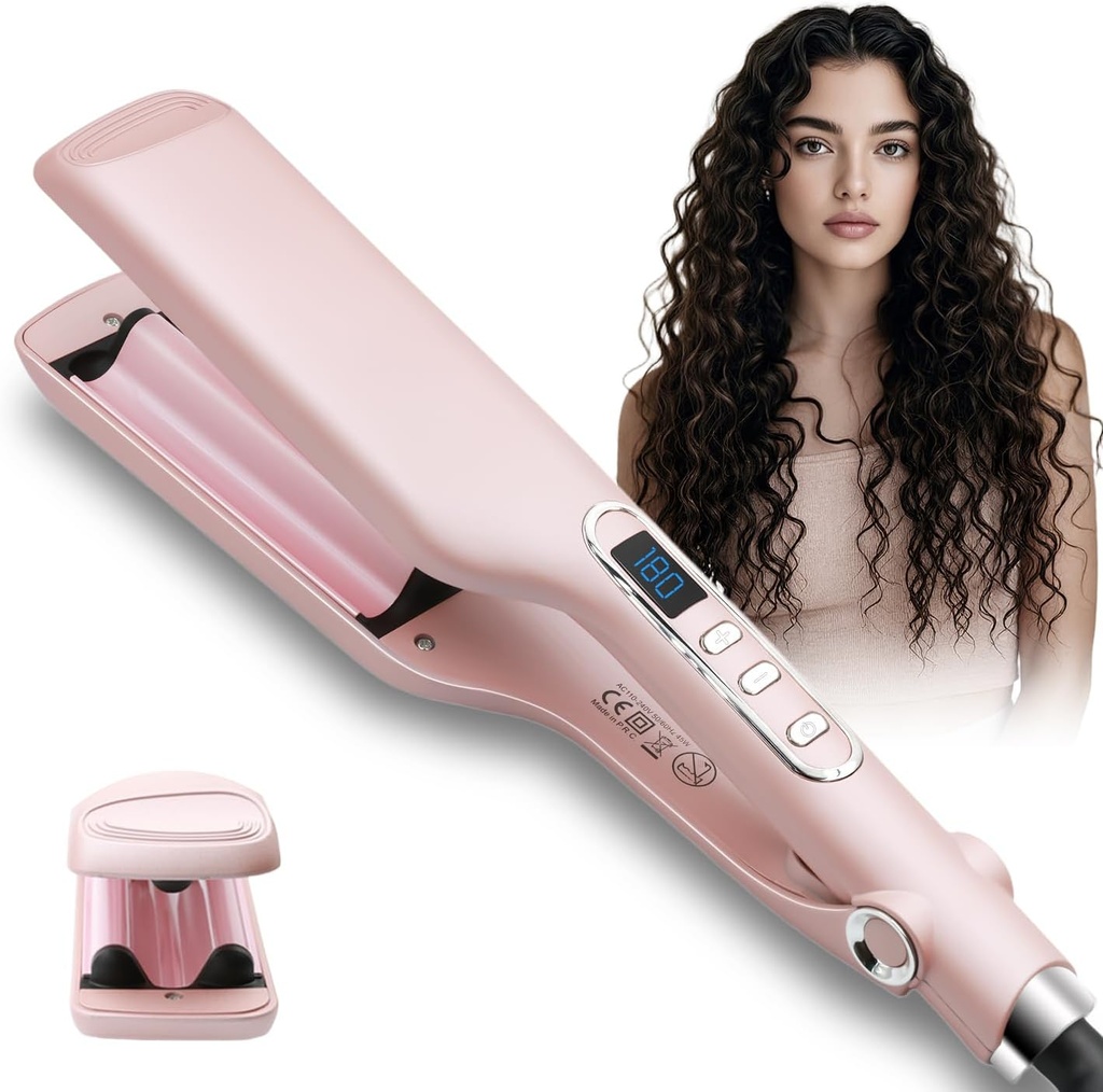 Crimper Curling Iron, 2 Barrel Hair Waver Anti-Scald, 5/8 Inch Rapid Heating Curler, 16 MM Wave Iron, Temp Adjustable Wand for Mid-Length and Long Hair