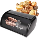 Stainless Steel Bread Box with Roll Up Lid Bread Box Bin for Kitchen Counter Kitchen Counter Storage Bread Bin Holder Black for Loaves Bagels Croissants and Other Treats(Black)