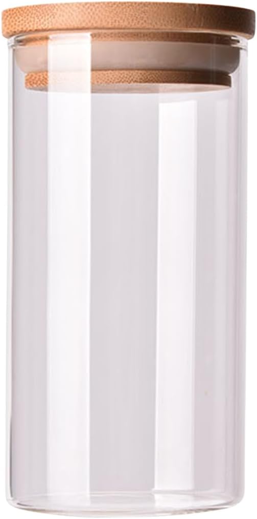ECYC Ltd Glass Food Storage Jars with Airtight Bamboo Wooden Lids, Round Clear Storage Container Glass Kitchen Airtight Canisters for Spices, Pasta, Nuts, Flour, Candy, Cookie, Coffee Beans, 10.14 OZ