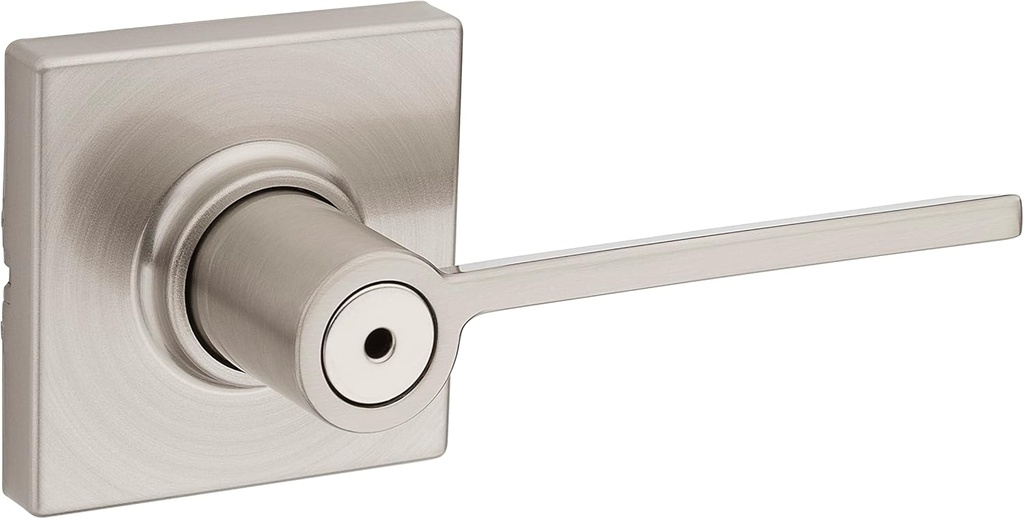 Kwikset Ladera Door Lever Privacy Lock Handle for Bedroom and Bathroom, Square Rose in Satin Nickel