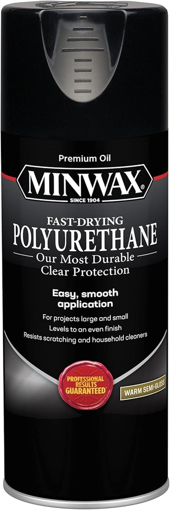 Minwax Fast Drying Polyurethane Spray, Protective Wood Finish, Clear Semi-Gloss, 11.5 oz. Aerosol Can(Packaging May Vary)