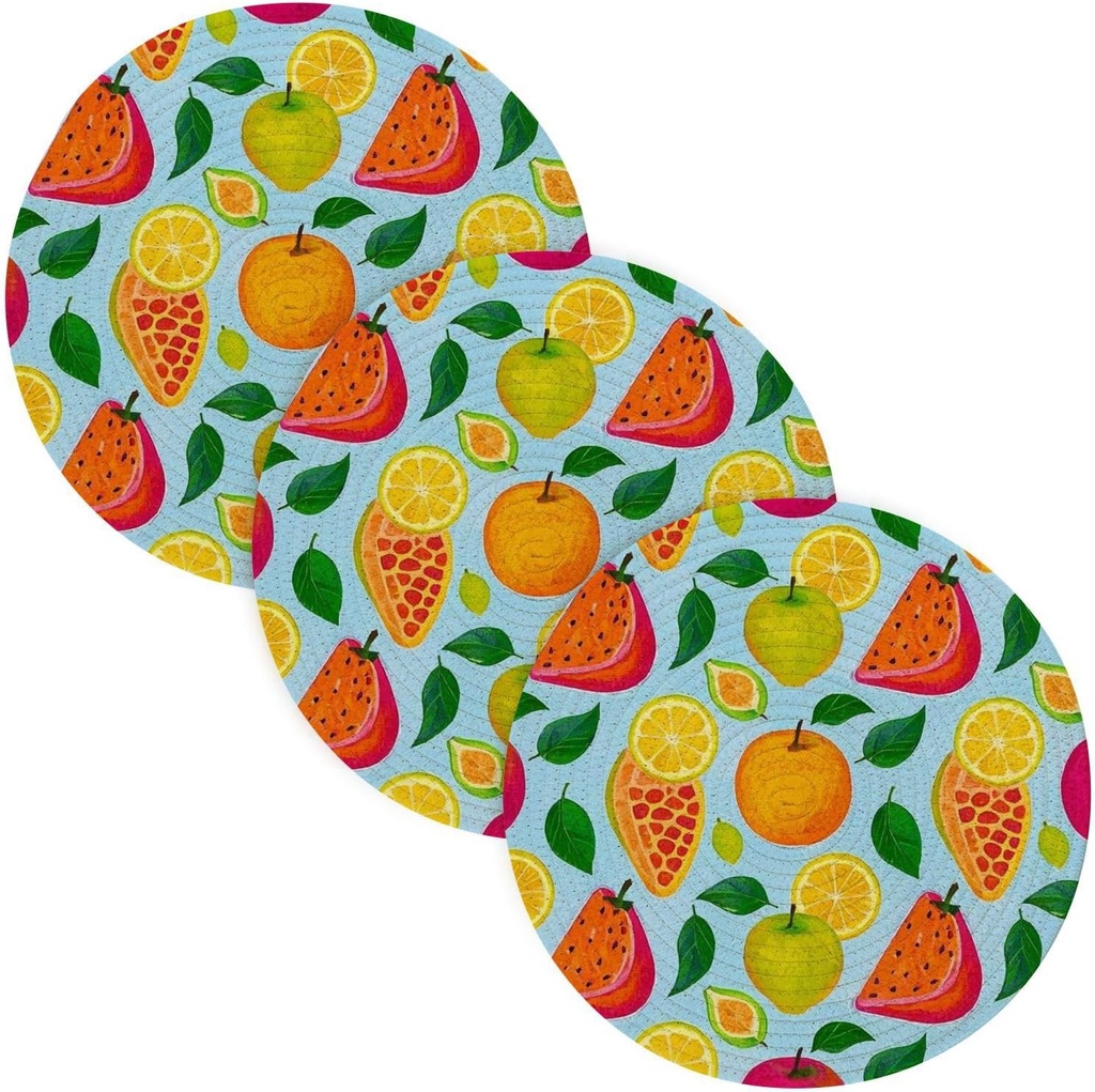 3 Pcs Kitchen Trivet for Crock Pot 15in Dish Holder Kitchen Countertop Protector accesorios para mesa de comedor Summer Fruit Lemon Pattern Colorful