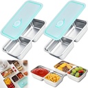 2pcs Stainless Steel Grab and Go Snack Containers Reusable Double Compartment stainless steel Snack Containers with lids for kids, adult, Travel and Outdoor