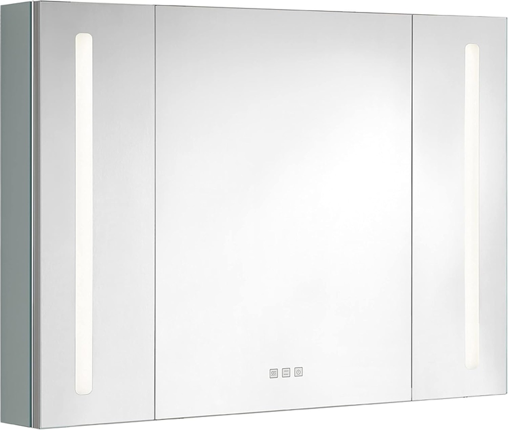 Medicine Cabinet with Lights, LED Medicine Cabinet with Mirror, 30"×27.5"×5", Recessed & Surface Mount Medicine Cabinet, LED Medicine Cabinet Mirror for Bathroom, Defog, Dimmer, 3 Doors