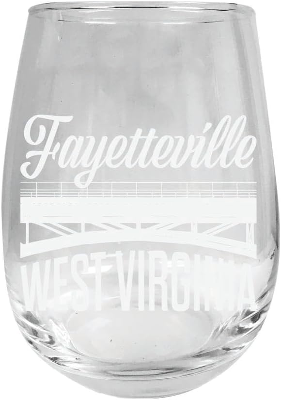 R and R Imports Fayetteville West Virginia Souvenir 15 oz Engraved Stemless Wine Glass 2-Pack