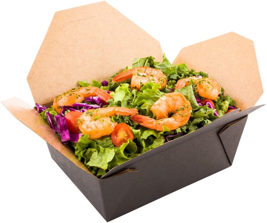 Restaurantware Bio Tek 45 Ounce Take Out Boxes 200 To Go Lunch Boxes - Tab-Lock Closure Heat-Tolerant Black Paper Disposable Lunch Boxes Greaseproof For Hot And Cold Foods