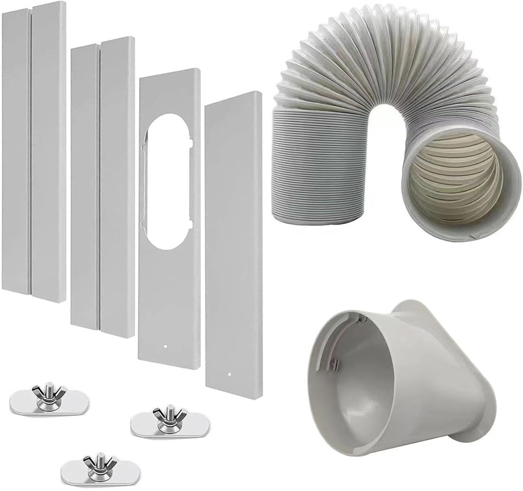 Portable Air Conditioner Window Vent Kit, 5.9 Inch Diameter 59 Inch Length Exhaust Hose,Adjustable Vertical/Horizontal Sliding Window Kit Plate for AC Unit