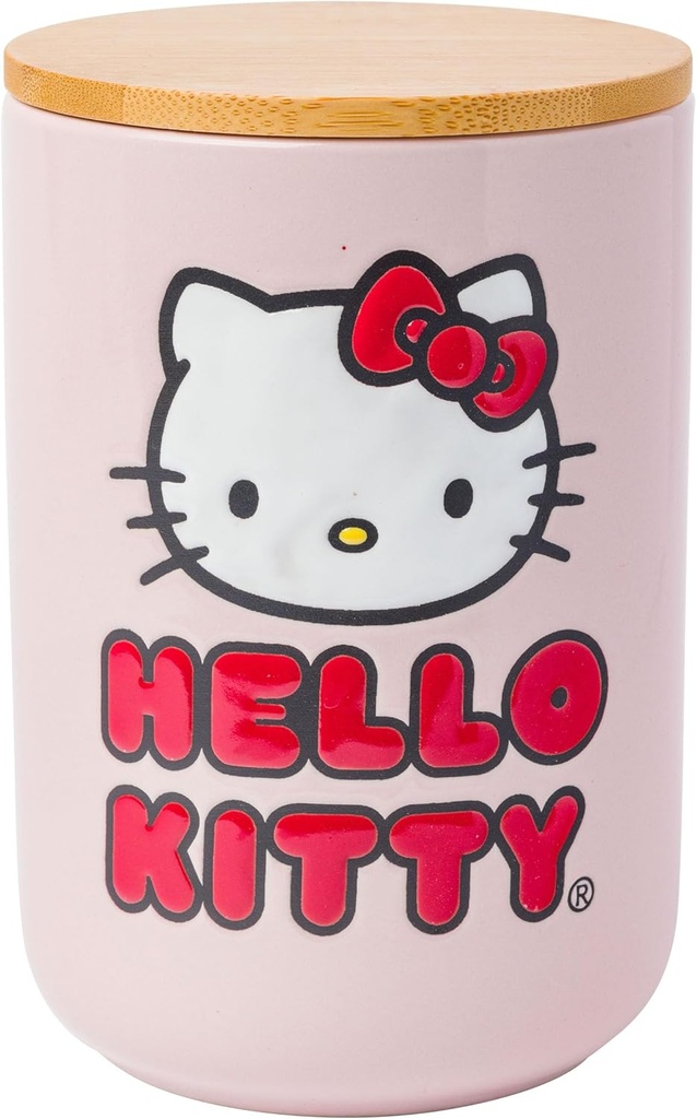 Silver Buffalo Sanrio Hello Kitty Wax Resist Ceramic Cookie Snack Jar Container with Airtight Bamboo Lid, Pink (Small)