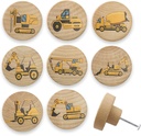 Set of 8 Wooden Construction Vehicle Digger Vehicle Theme Boys Bedroom Furniture Cabinet Dresser Drawer Knobs and Pulls 1.8 X 1.8 Inches