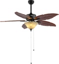 JONATHAN Y JYL9720B Poinciana 52" 3-Light Coastal Bohemian Iron/Wood Palm Leaf LED Ceiling Fan with Pull Chain Rustic, Eclectic, Transitional, Office, Living Room, Dining Room, Bedroom, Dark Brown