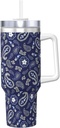 Deep Sea Navy Paisley 40 Oz Tumbler With Handle And Straw Lid, Insulated Reusable Stainless Steel Travel Mug Iced Tea Or Coffee, Smoothie And More