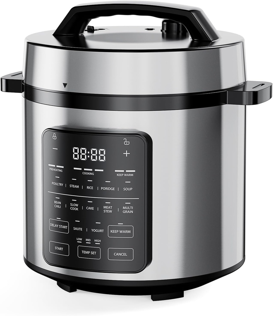 DUMOS 12-in-1 Electric Pressure Cooker 6 QT Stainless Steel Multi Cooker Electric for Pressure, Rice, Steamer, Yogurt Maker, Slow Cook,Meat Stew, Cake, Porridge, Multigrain, Sliver